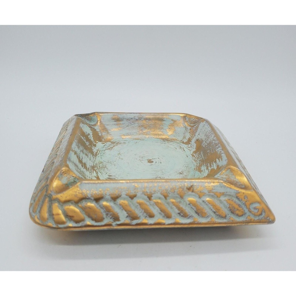 Vintage Mid-century Modern Stangl Antique Gold‎ Square Ashtray Tobacciana 6.5"